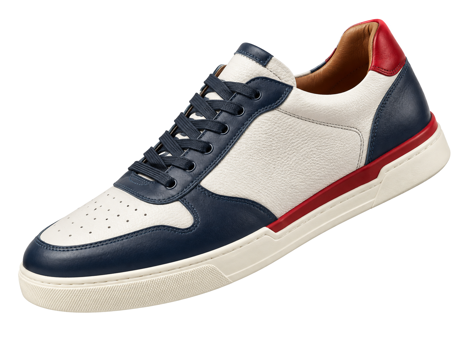 Premium navy, ivory and red leather sneaker